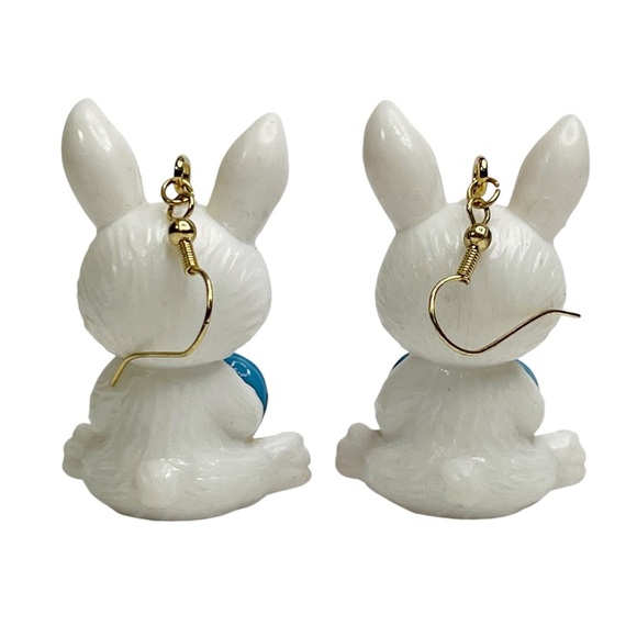 White Easter Bunny I Love You Dangle Pierced Earrings - Picture 11 of 14